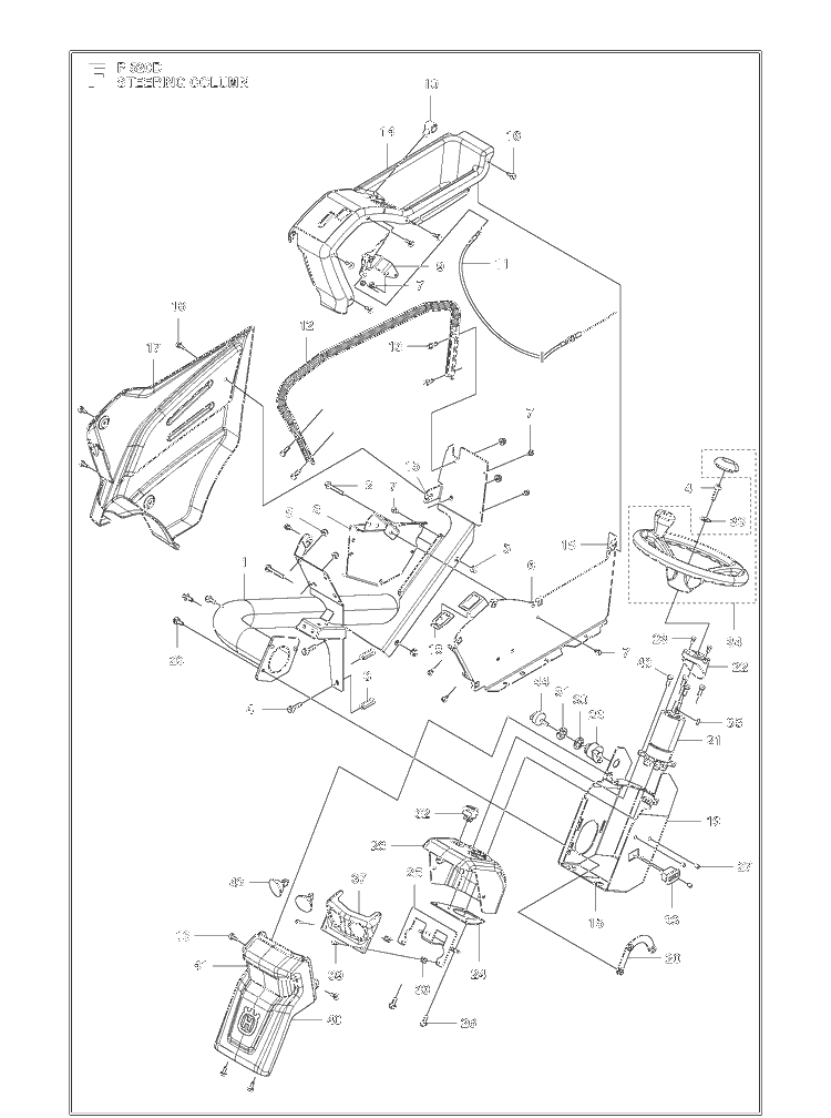 Steering Column Diagram and Parts List for P520D (967019501)(20120100001-20143999999) Husqvarna Lawn Mower