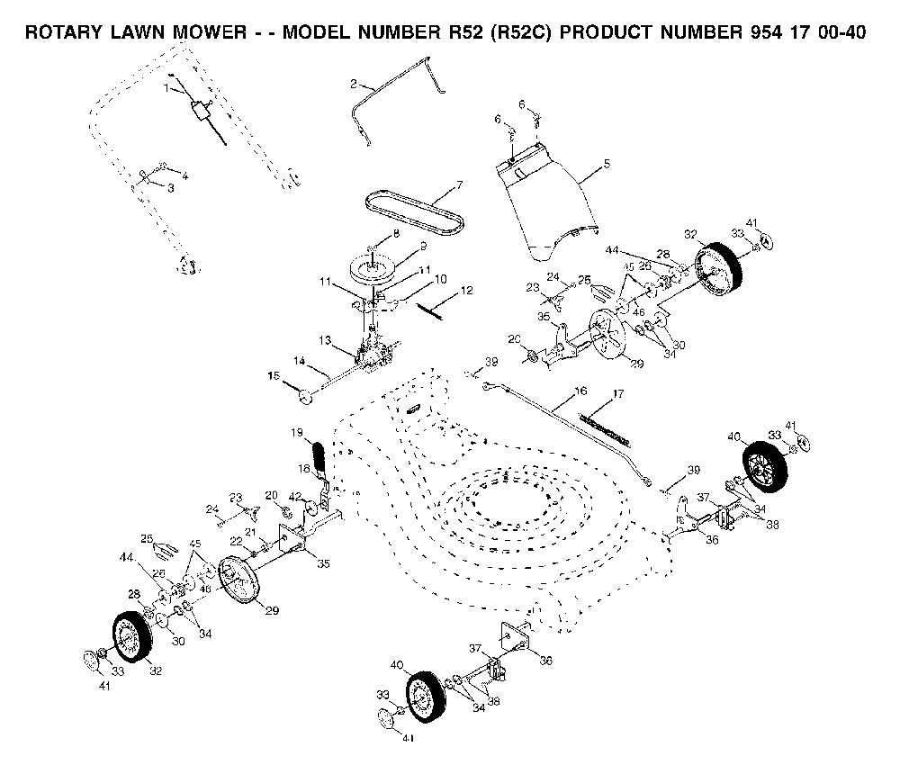 Wheels And Tires Diagram and Parts List for R52C (954170040)(2002-06) Husqvarna Lawn Mower