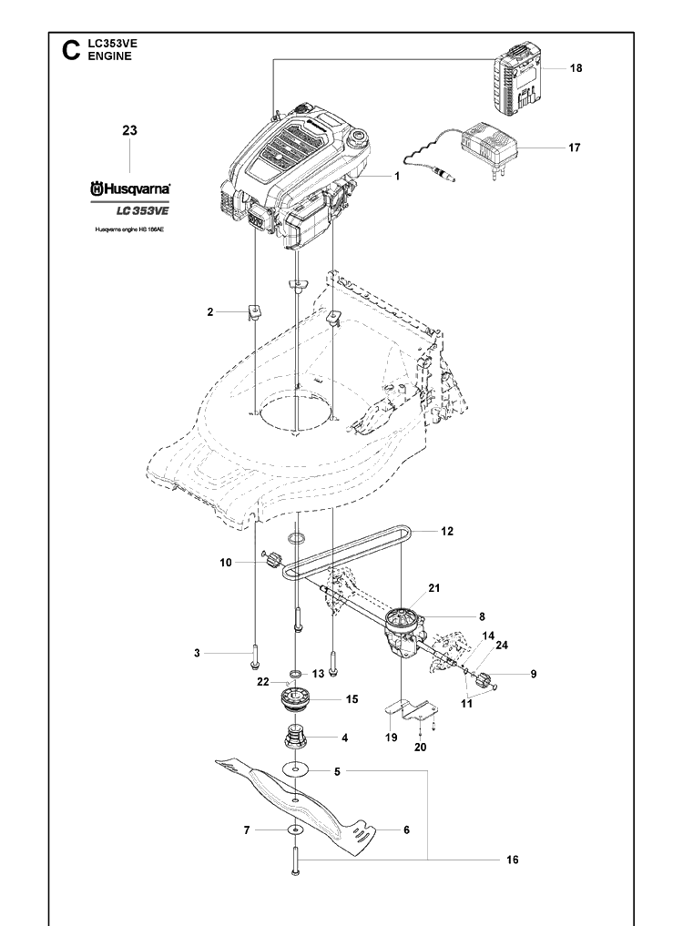 Engine Diagram and Parts List for LC353VE (970541701)(2022) Husqvarna Lawn Mower