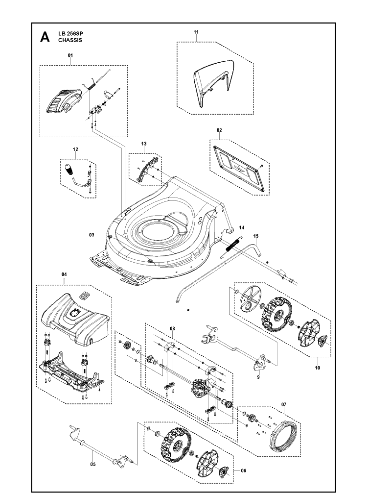 Chassis Diagram and Parts List for LB256SP (970488501)(970488502) Husqvarna Lawn Mower