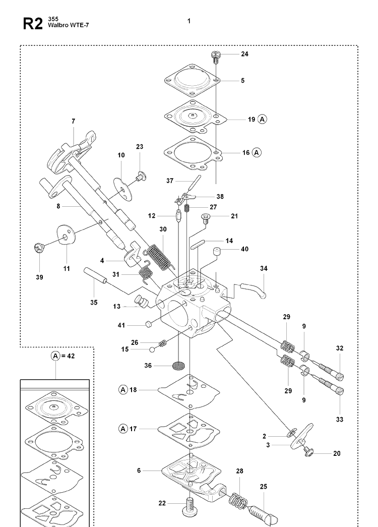 Carburetor Details 2 Diagram and Parts List for 355FX 20082700001-20192999999 Husqvarna Brush Cutter