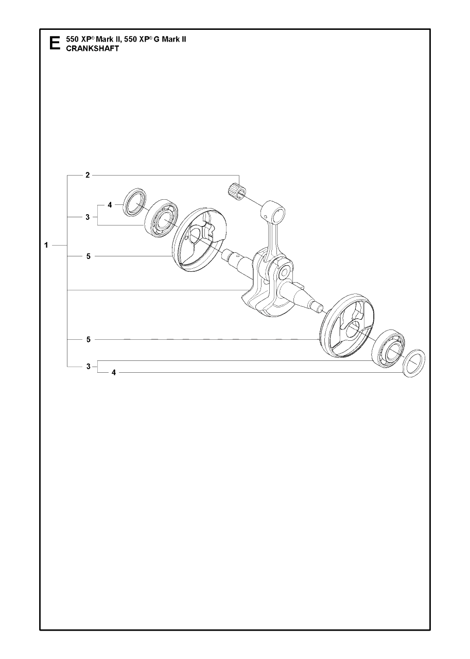 Crankshaft Diagram and Parts List for 550XP-XPG Mark II Husqvarna Chainsaw