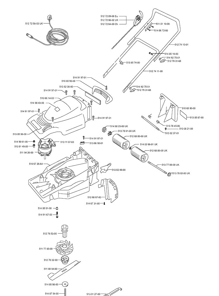 Frame And Engine 4 Diagram and Parts List for 43EL ROYAL Husqvarna Lawn Mower