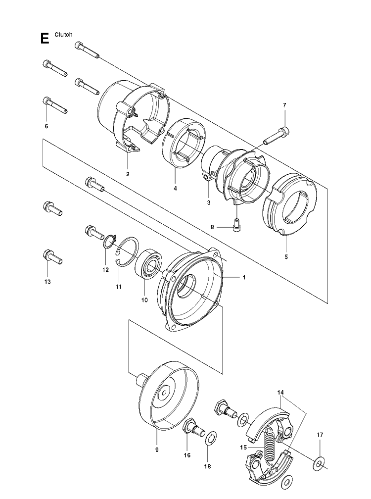Clutch Diagram and Parts List for 143RII 20082200001-20090100000 Husqvarna Brush Cutter