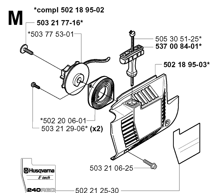 Starter Diagram and Parts List for 240RBD 20004000001-Current Husqvarna Brush Cutter