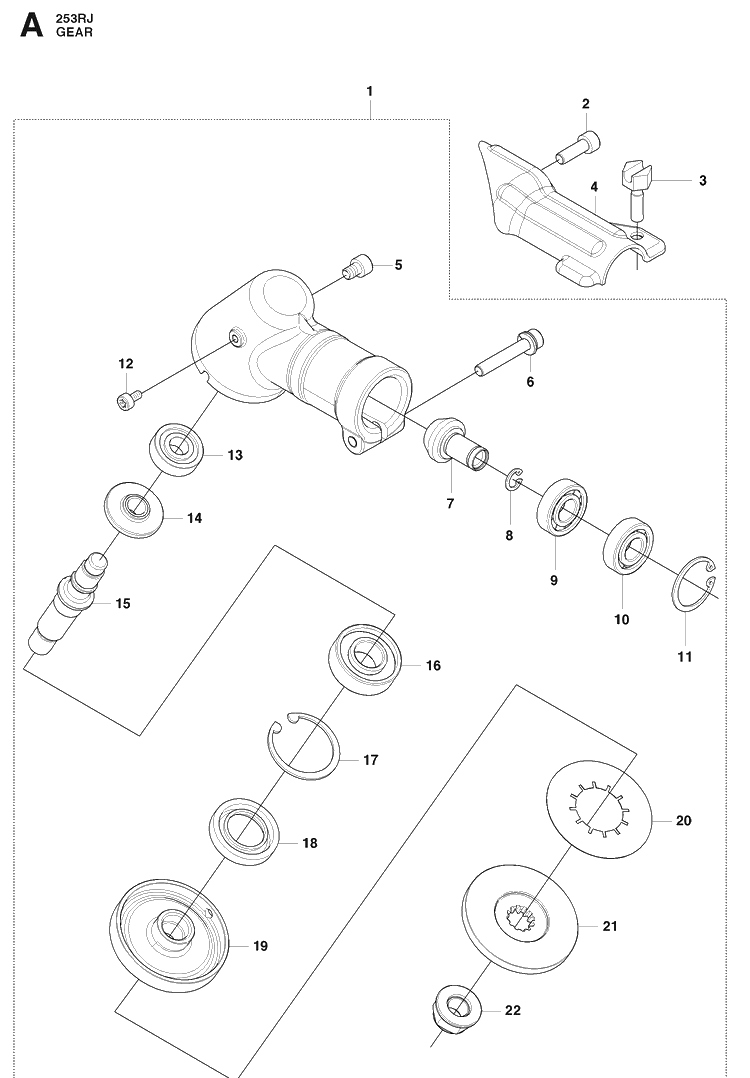 Bevel Gear Diagram and Parts List for 253RJ 20091400001-20113200000 Husqvarna Brush Cutter