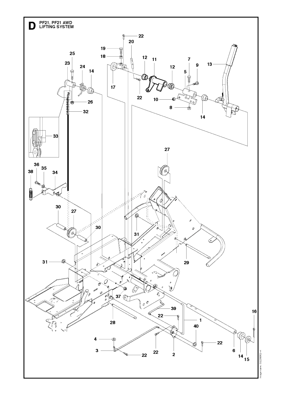 Mower Lift / Deck Lift Diagram and Parts List for PF21AWD (965192501)(2011-03) Husqvarna Lawn Tractor