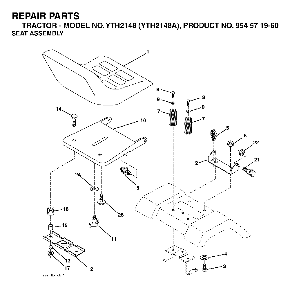 Seat Diagram and Parts List for YTH2148A (954571960)(2003-11) Husqvarna Lawn Tractor