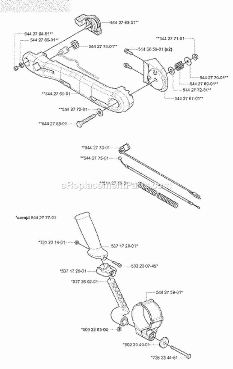 Handle  Controls Diagram and Parts List for 180BF 2008-02 Husqvarna Leaf Blower / Vacuum