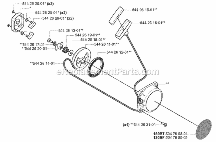 Starter Diagram and Parts List for 180BF 2008-02 Husqvarna Leaf Blower / Vacuum