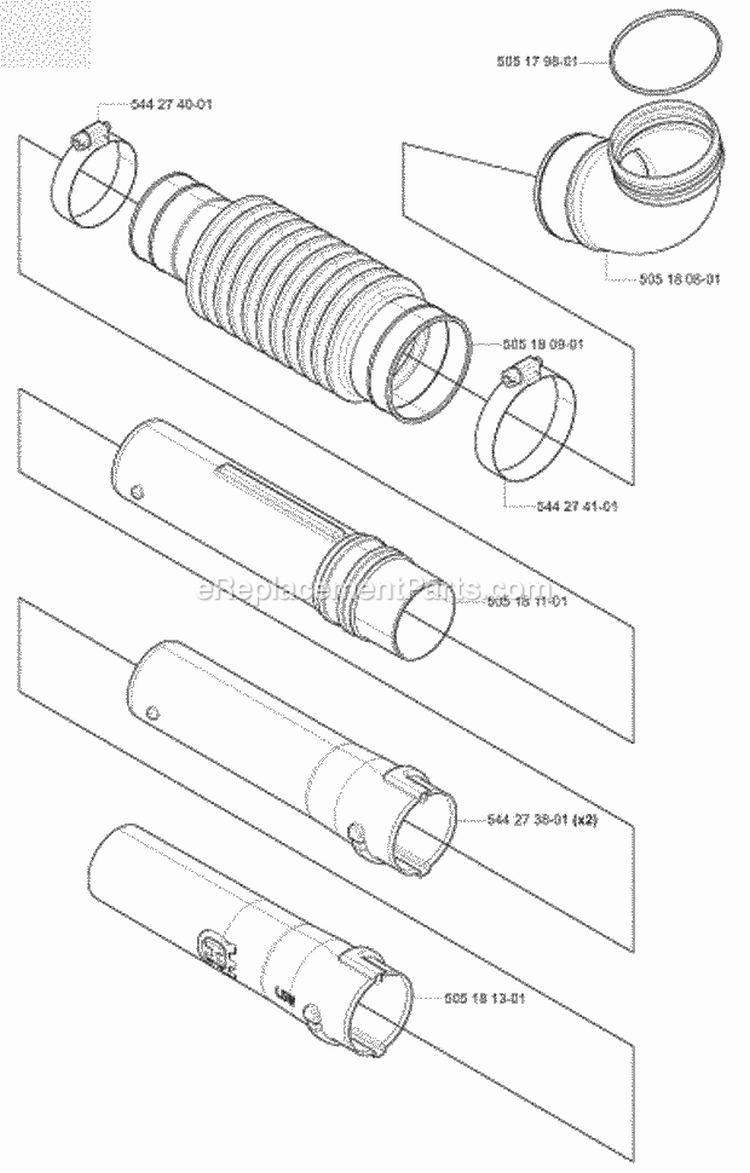 Tube Diagram and Parts List for 180BF 2008-02 Husqvarna Leaf Blower / Vacuum