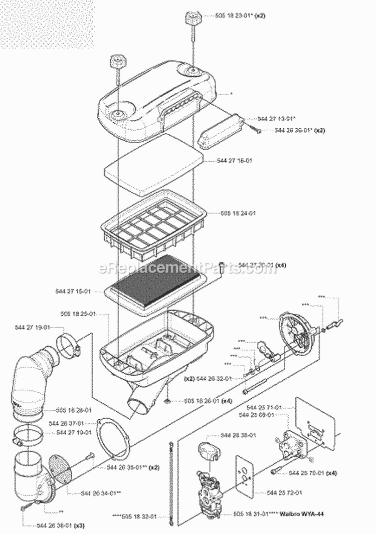 Carburetor  Air Filter Diagram and Parts List for 180BF 2008-02 Husqvarna Leaf Blower / Vacuum
