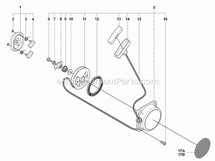 Starter Diagram and Parts List for 180BF 2008-10 Husqvarna Leaf Blower / Vacuum