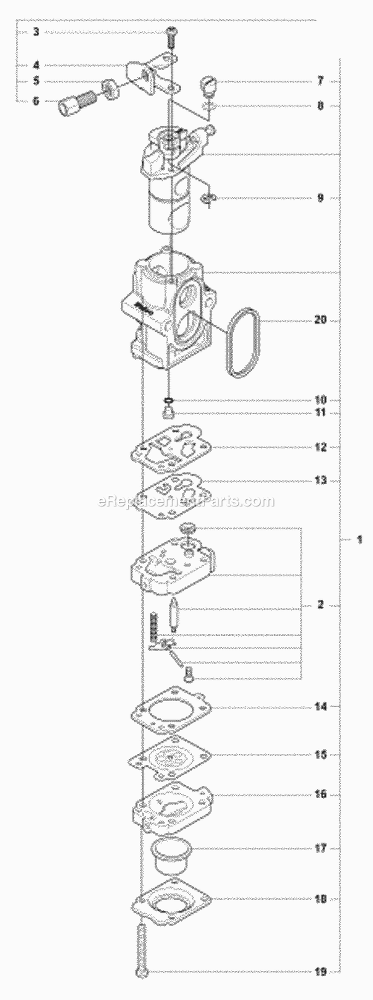 Carburetor Details Diagram and Parts List for 180BF 2008-10 Husqvarna Leaf Blower / Vacuum