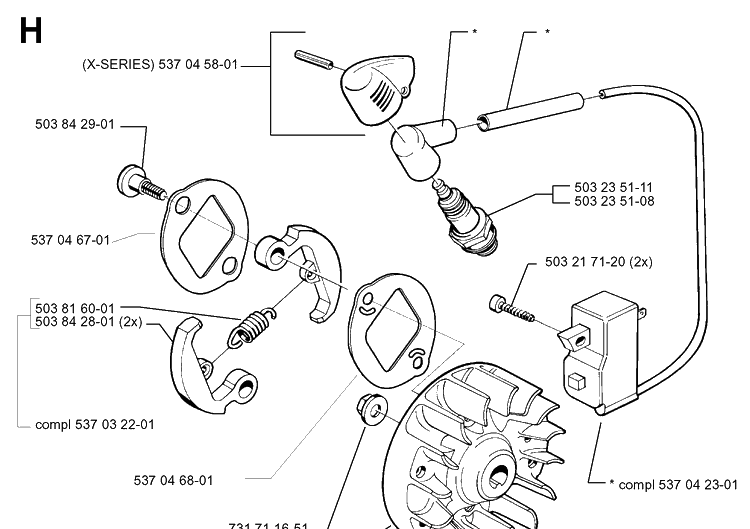 Ignition System And Clutch Diagram and Parts List for 322E 19994000001-20010100000 Husqvarna Edger
