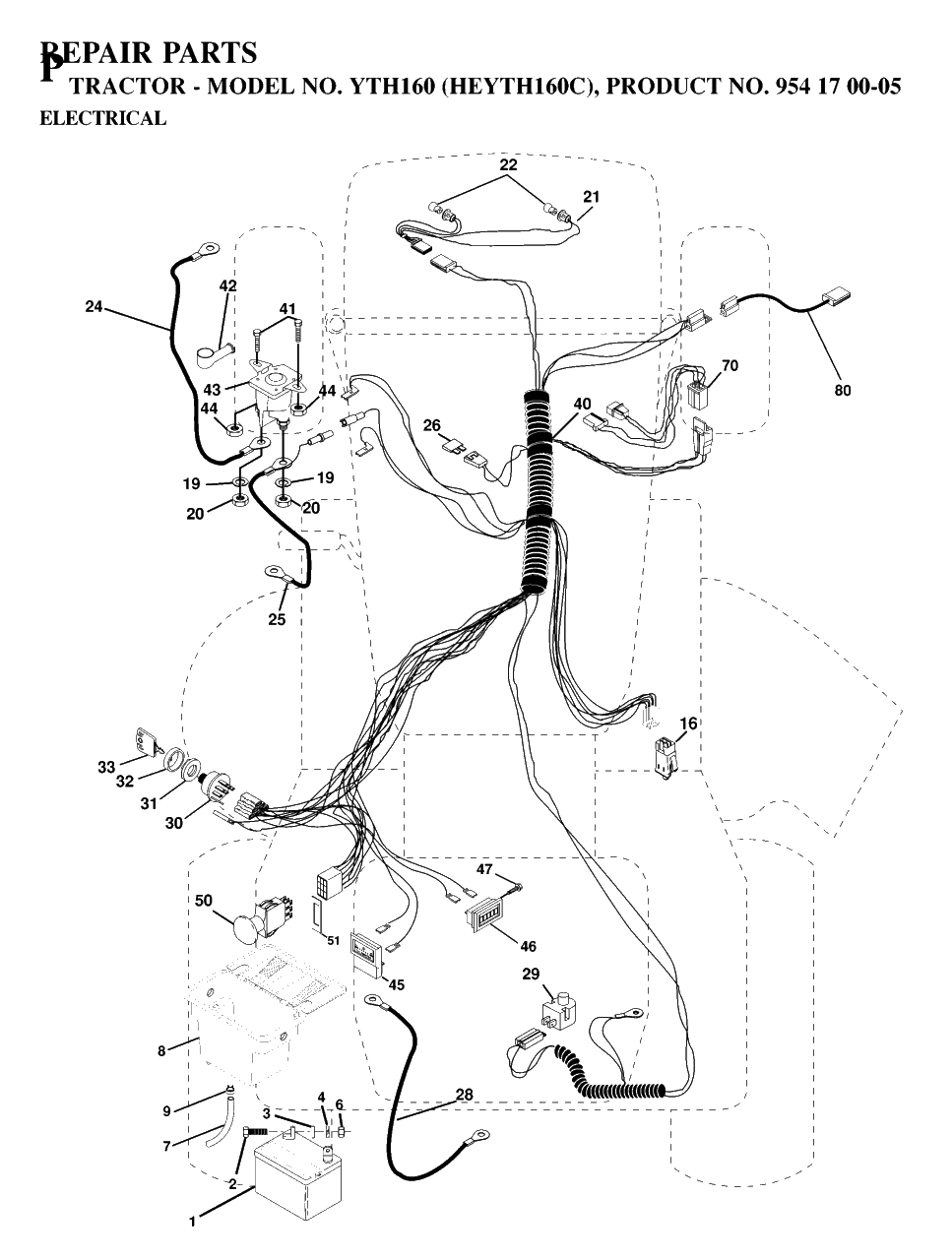 Electrical Diagram and Parts List for YTH160 (954170005-C)(1997-02) Husqvarna Lawn Tractor