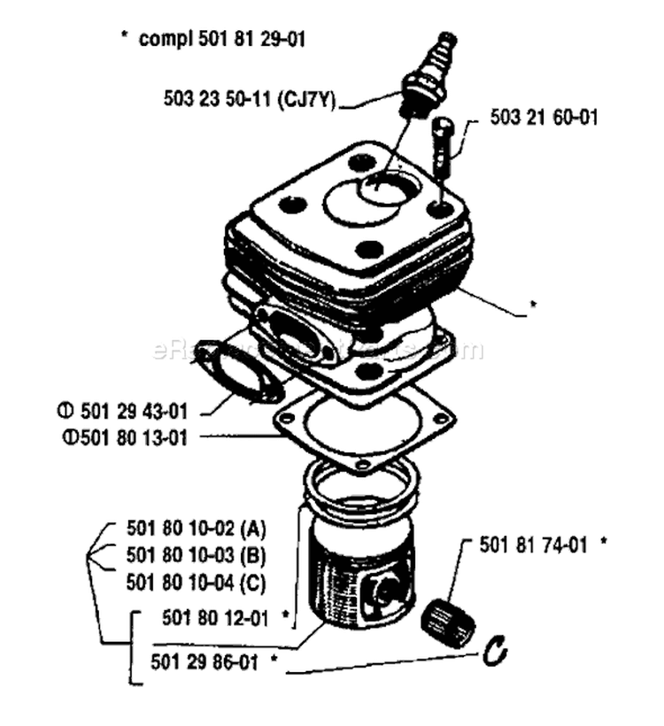 Page J Diagram and Parts List for 181 1983-06 Husqvarna Chainsaw