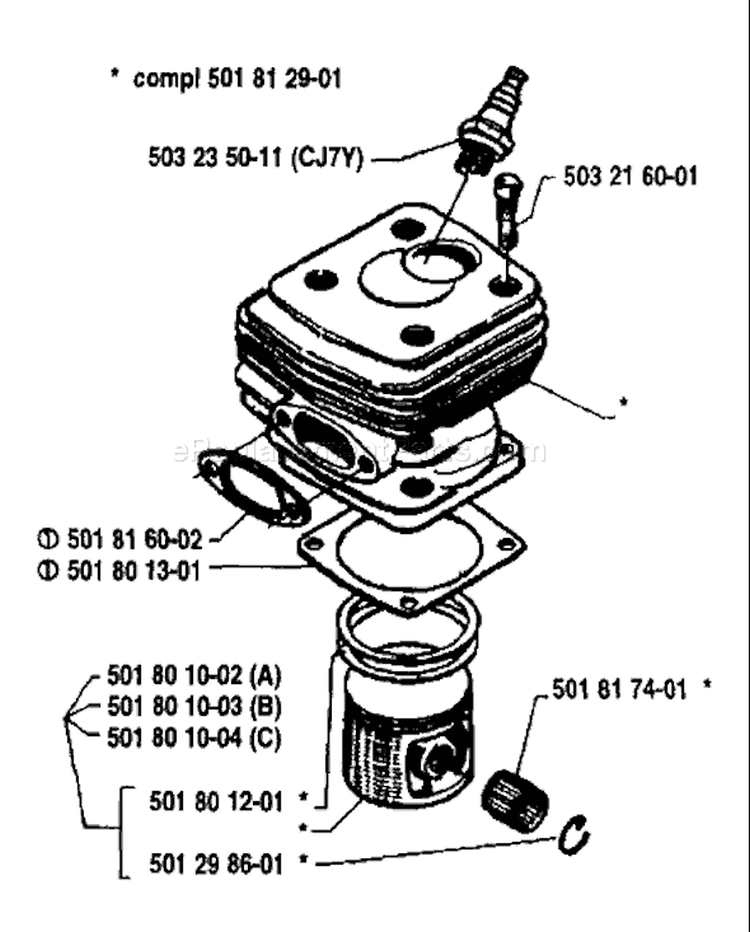 Page J Diagram and Parts List for 181 1983-12 Husqvarna Chainsaw