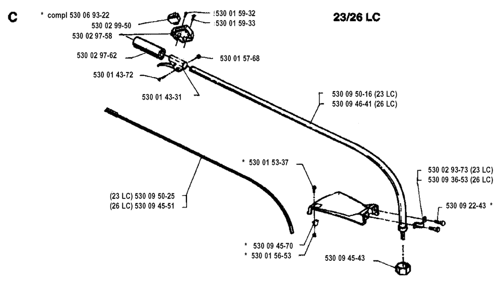 Shaft Diagram and Parts List for 23LC 19931800001 & Above Husqvarna Trimmer