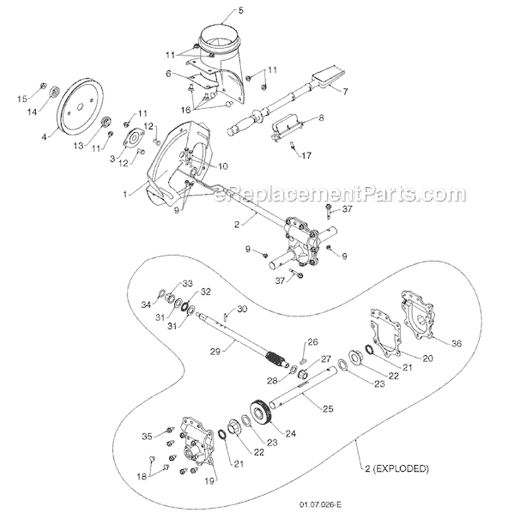 Auger Housing And Impeller Diagram and Parts List for 1827EXLT 96193007700 -2011-08 Husqvarna Snow Blower