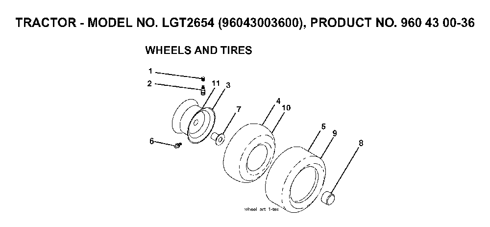 Wheels And Tires Diagram and Parts List for LGT2654 (96043003600, 960430036)(2006-12) Husqvarna Lawn Tractor