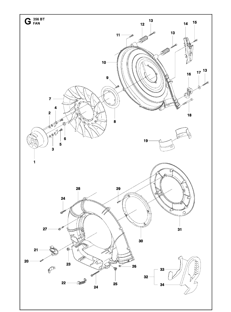 Fan Diagram and Parts List for 356BT  Husqvarna Leaf Blower / Vacuum