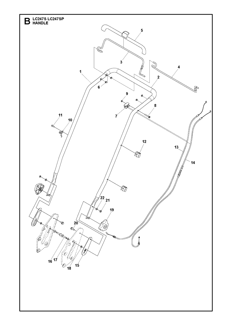 Handle Diagram and Parts List for LC247SP  Husqvarna Lawn Mower