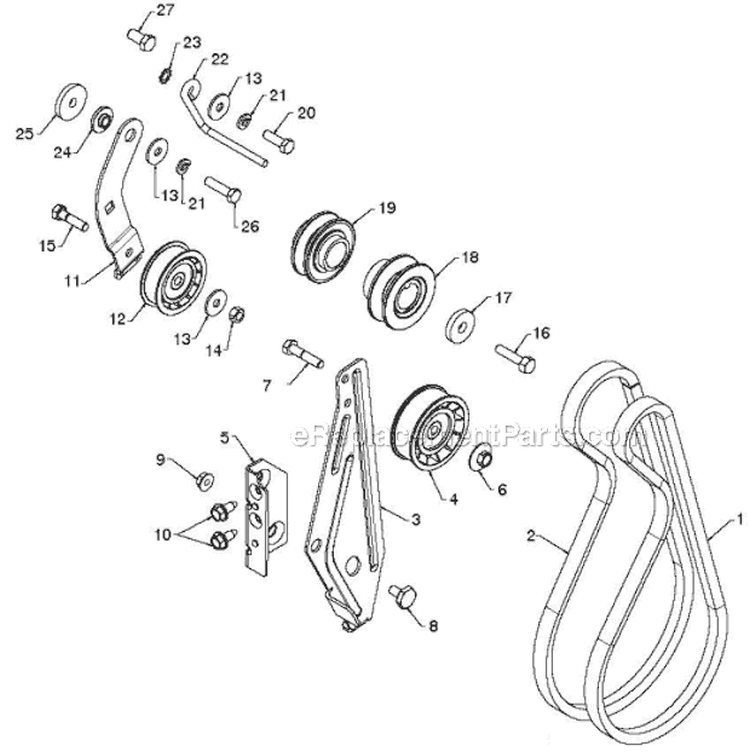 Chassis Engine Pulleys Diagram and Parts List for 1830EXLT 96193007802 - 2012-06 Husqvarna Snow Blower