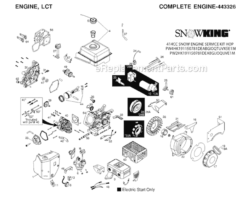 Engine, Lct Diagram and Parts List for 1830HV 96193007300 -2011-06 Husqvarna Snow Blower