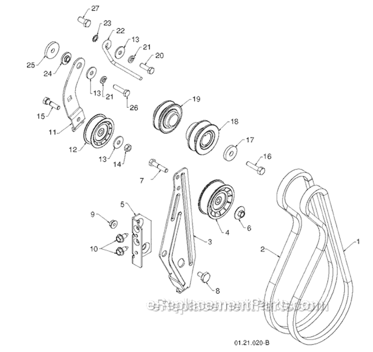 Chassis, Engine And Pulleys Diagram and Parts List for 1830HV 96193007301 -2011-07 Husqvarna Snow Blower