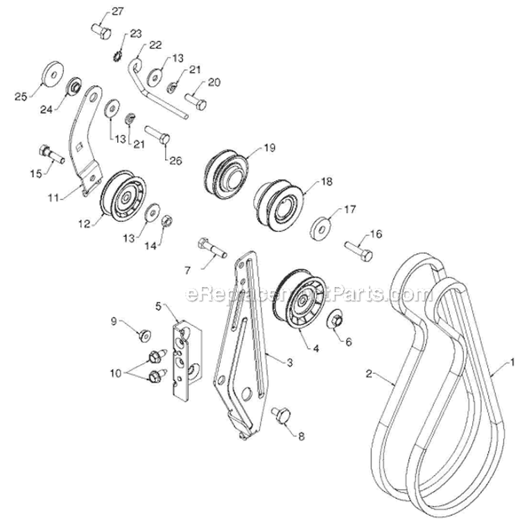 Chassis Engine Pulleys Diagram and Parts List for 1830HV 96193007305 - 2012-08 Husqvarna Snow Blower