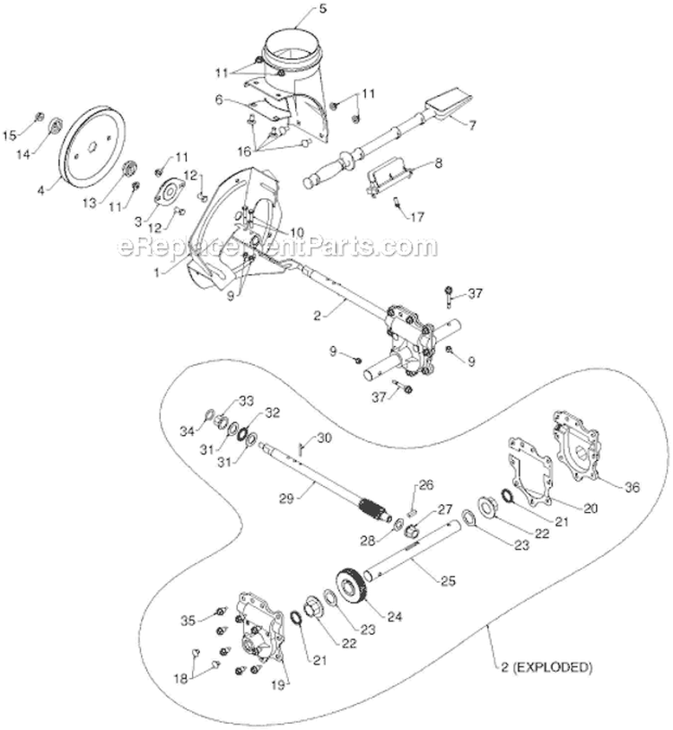 Auger Housing Impeller Diagram and Parts List for 1830HV 96193007305 - 2012-08 Husqvarna Snow Blower