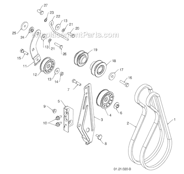 Chassis, Engine And Pulleys Diagram and Parts List for 1830HV 96193008100 -2011-07 Husqvarna Snow Blower