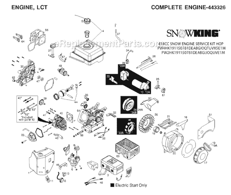 Engine, Lct Diagram and Parts List for 1830HV 96193008100 -2011-07 Husqvarna Snow Blower