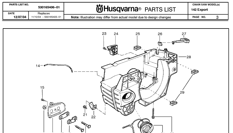 Crankcase Diagram and Parts List for 142 20050100001-20064900000 Husqvarna Chainsaw