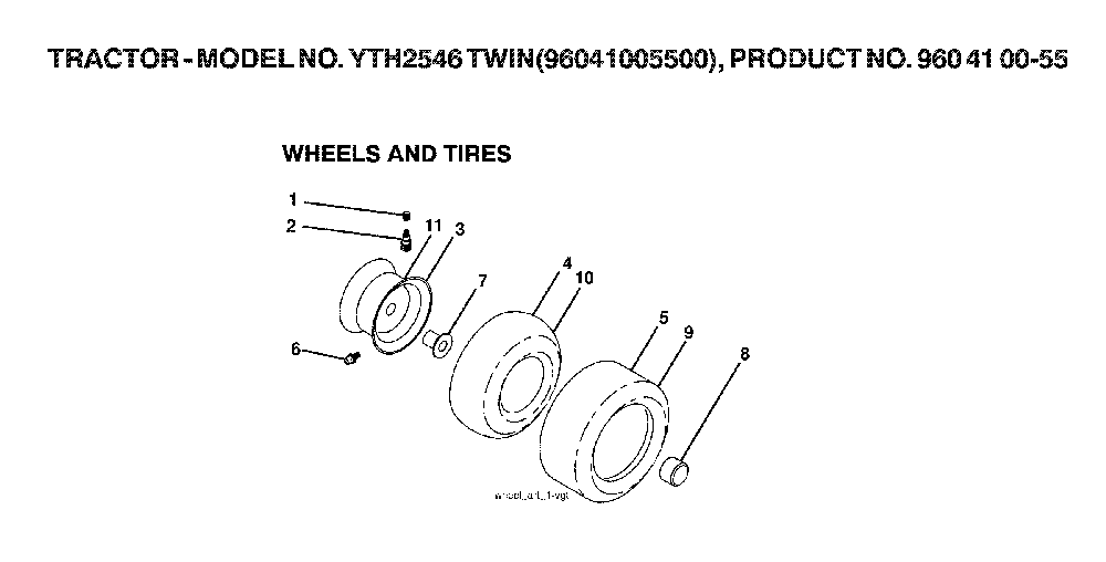 Wheels And Tires Diagram and Parts List for YTH2546TWIN (96041005500, 960410055)(2007-04) Husqvarna Lawn Tractor