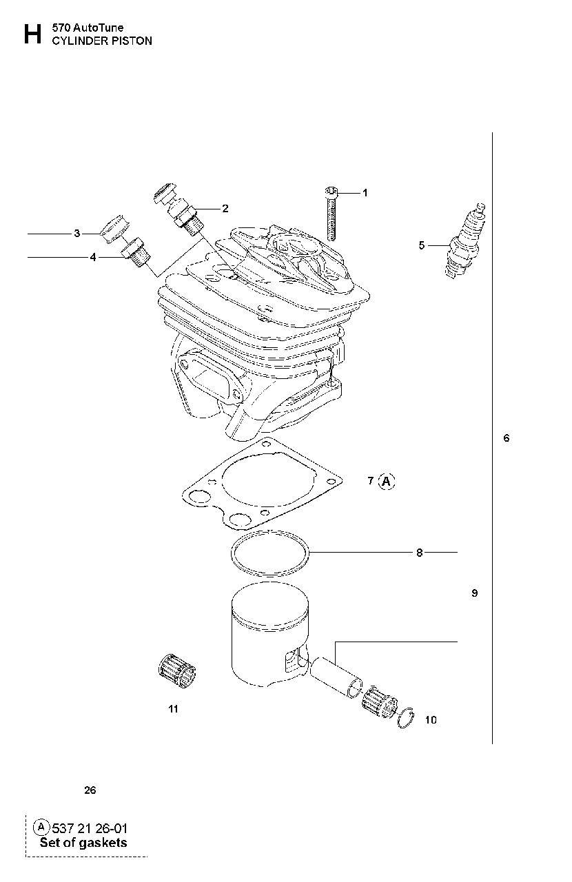 Cylinder Piston Diagram and Parts List for 570AUTOTUNE 2013-03 Husqvarna Chainsaw