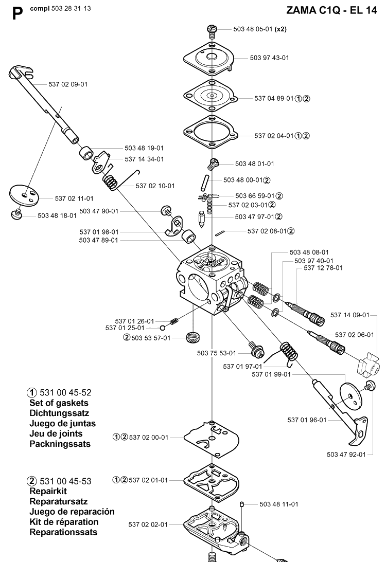 Carburetor Details Diagram and Parts List for 325HA850 20040100001-20050600000 Husqvarna Hedge Trimmer