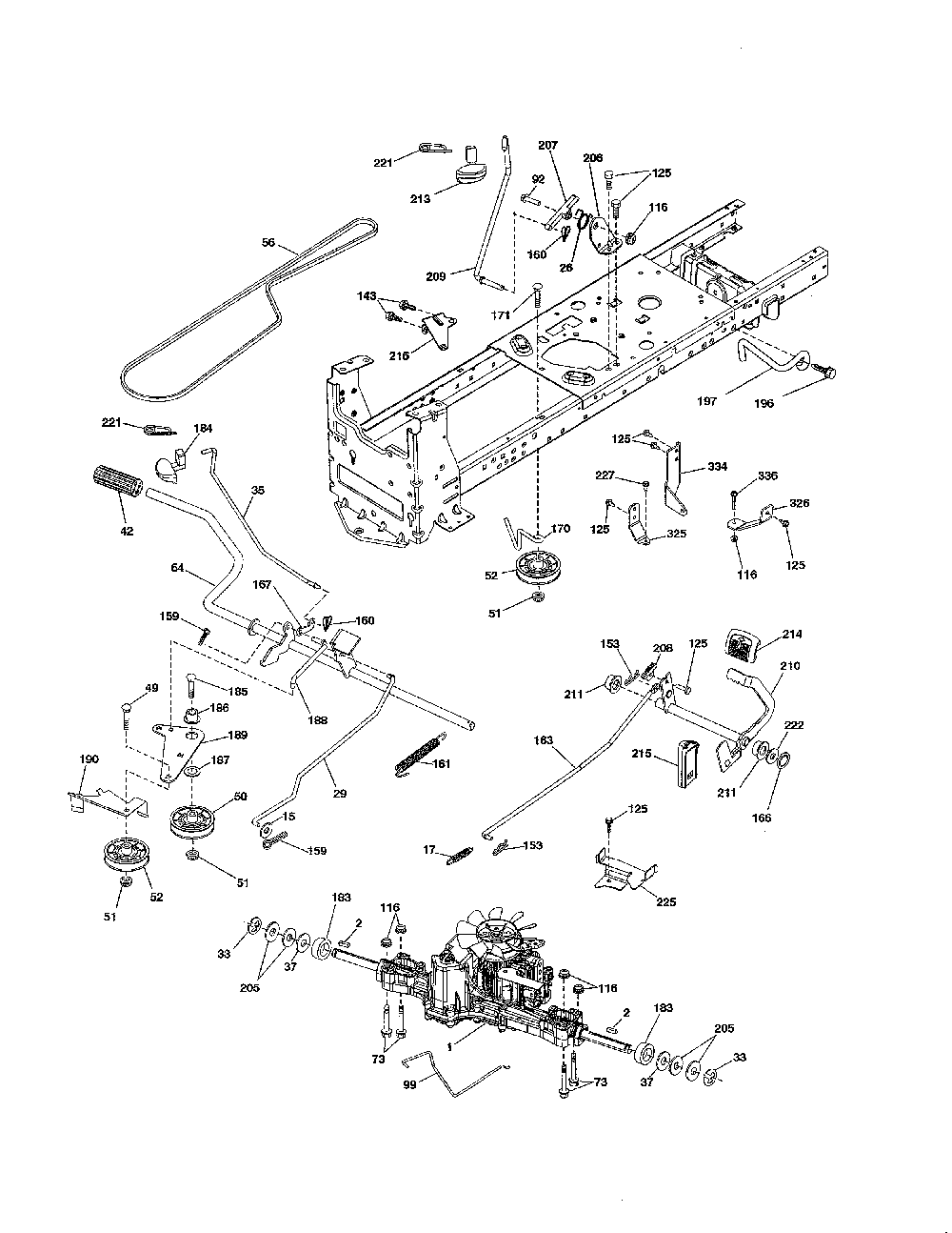 Drive Diagram and Parts List for YT48CS-502130  Husqvarna Lawn Tractor