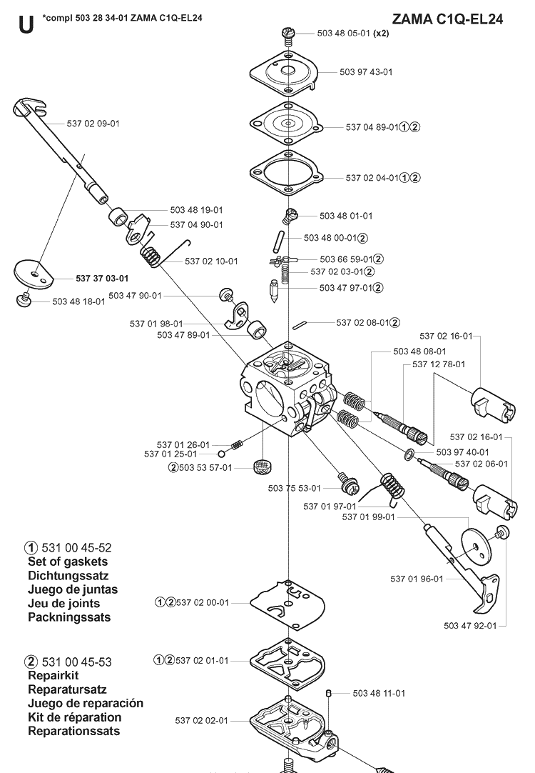 Carburetor Details Diagram and Parts List for 323R 20051800001-20061400000 Husqvarna Brush Cutter