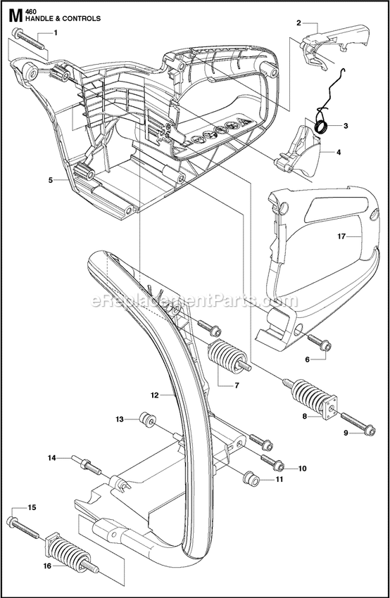 Handle And Controls Diagram and Parts List for 460RANCHER  Husqvarna Chainsaw