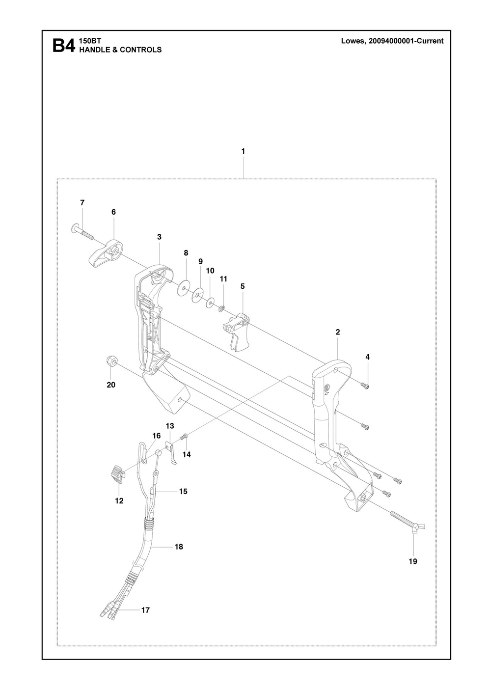 Handle And Controls Diagram and Parts List for 150BT2007-2021  Husqvarna Leaf Blower / Vacuum