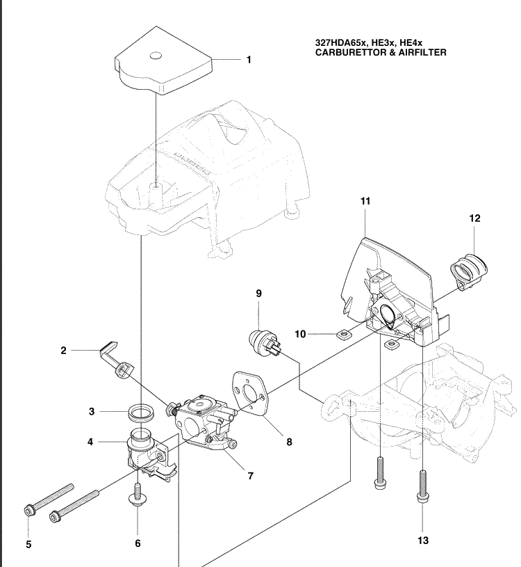 Carb And Airfilter Diagram and Parts List for 327HE4X-SERIES (966976501)(2009-04) Husqvarna Hedge Trimmer