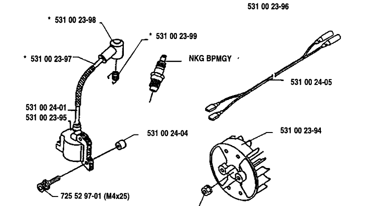 Ignition/Flywheel Diagram and Parts List for 125LD 1991-11 Husqvarna Trimmer