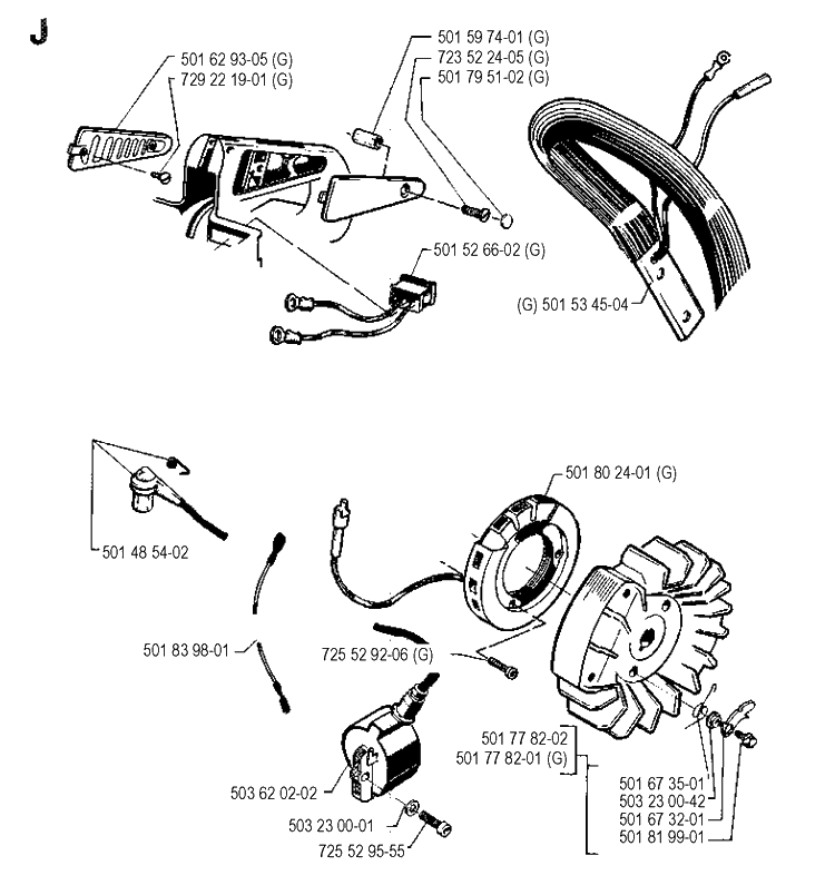 Electrical Diagram and Parts List for 268 19901800001-19910500000 Husqvarna Chainsaw