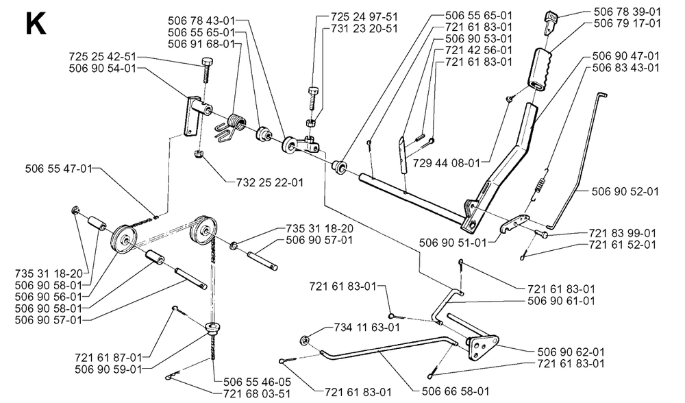 Controls Diagram and Parts List for R850HST 1997-03 Husqvarna Lawn Tractor