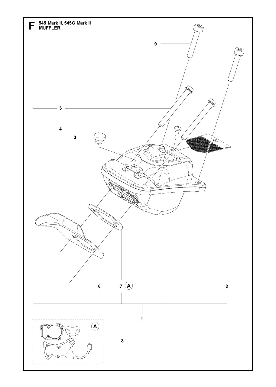 Muffler Diagram and Parts List for 545-545G Mark II Husqvarna Chainsaw