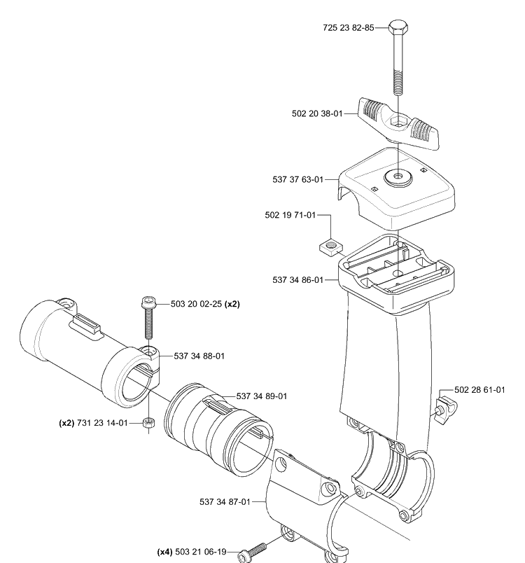 Handle Bracket Diagram and Parts List for 333RX 2005-06 Husqvarna Trimmer