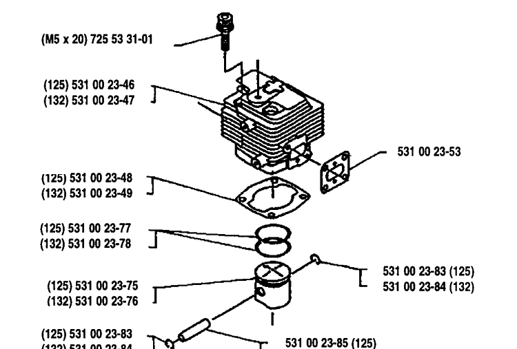 Piston/Cylinder Diagram and Parts List for 125RB 1993-01 Husqvarna Brush Cutter