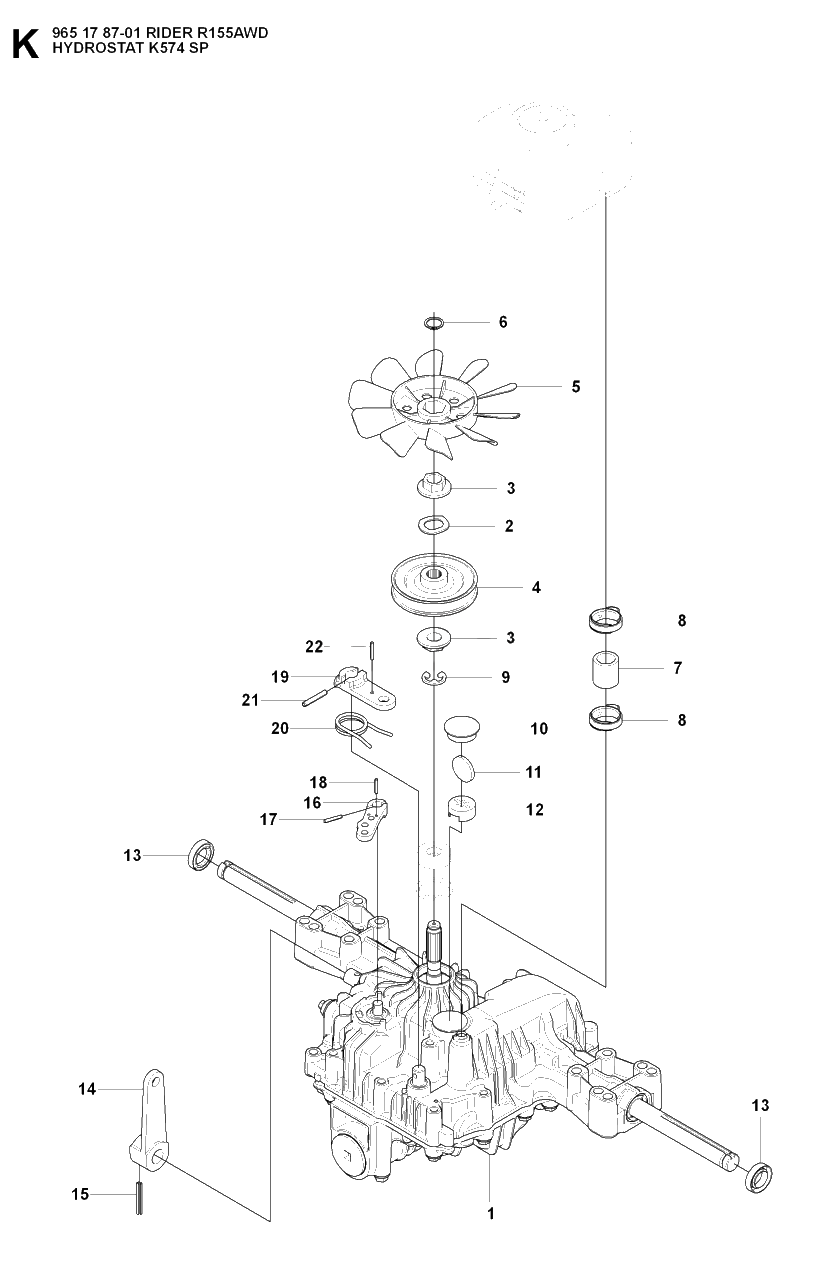 Transmission 4 Diagram and Parts List for R155AWD (965178701)(2007-03) Husqvarna Lawn Tractor